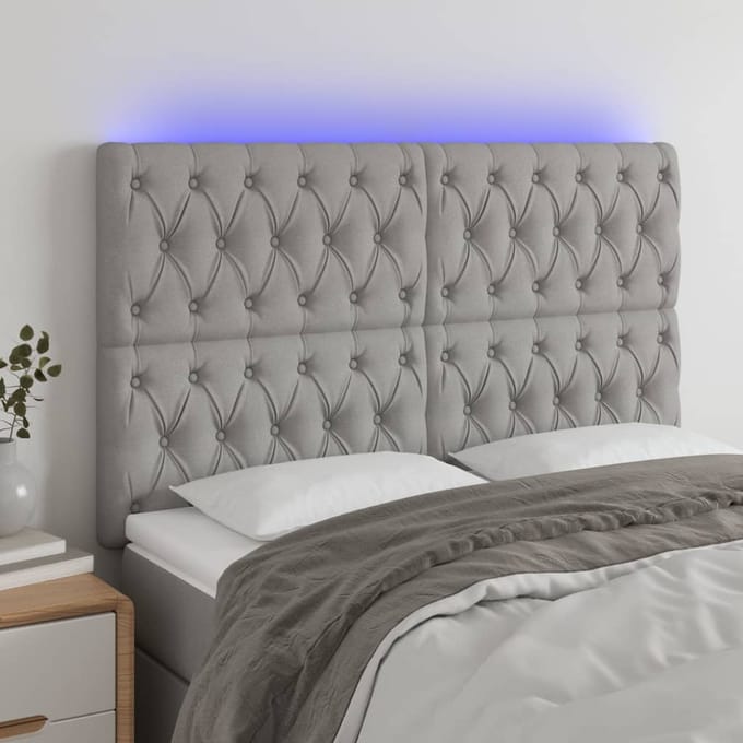 vidaXL - Hoofdbord - LED - 144x7x118/128 - cm - stof - lichtgrijs