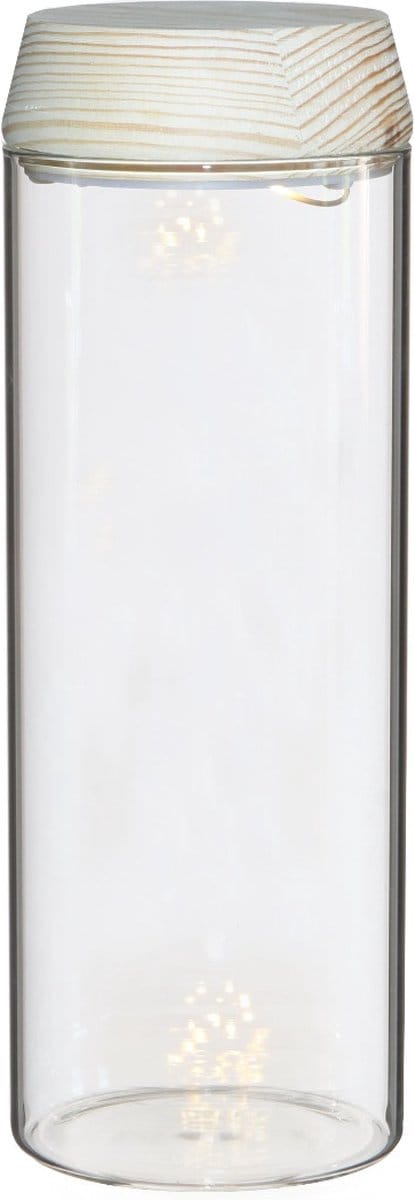 Glazen cilinder met LED in houten deksel 23cm hoog - 1 st