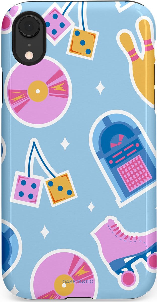 Casetastic hoesje geschikt voor Apple iPhone XR - Dubbellaagse bescherming - Flashback vibes - Fashion Case - Lichtblauw Lavendel Wit