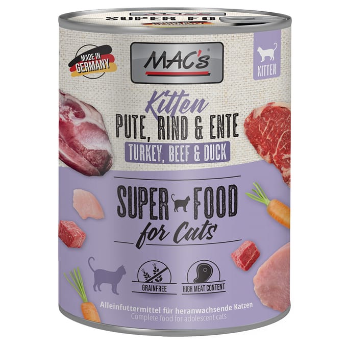 6x800g Kitten Kalkoen, Rund & Eend MAC's Kattenvoer