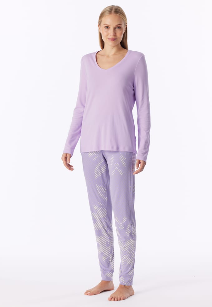 Lange pyjama van interlock met manchetten in de kleur orchid - Modern Nightwear 48