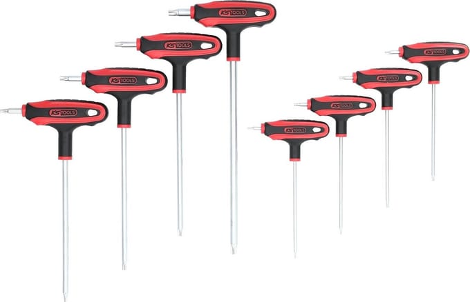 T-Greep Stiftsleutelset Torx met Boring, 8 Delig