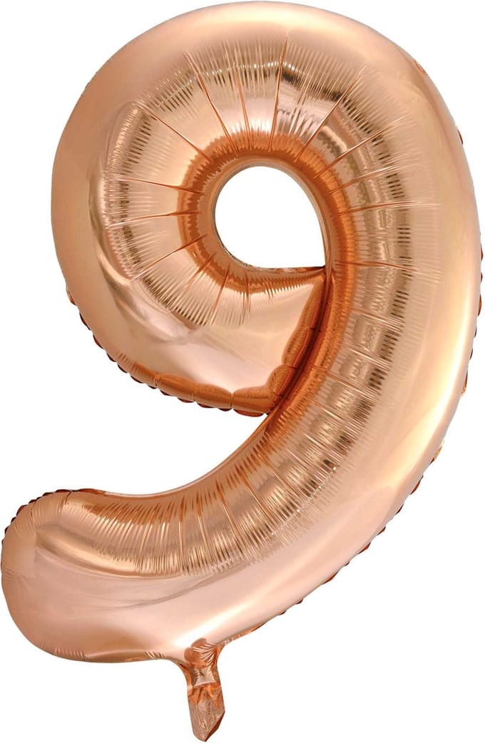 Folie ballon cijfer 9 goud-roze 86 cm - .