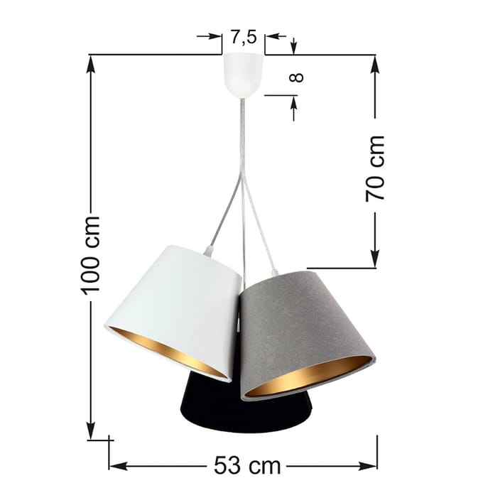 Maco Design Hanglamp Zsofia 3-lamps wit/grijs/zwart/goud