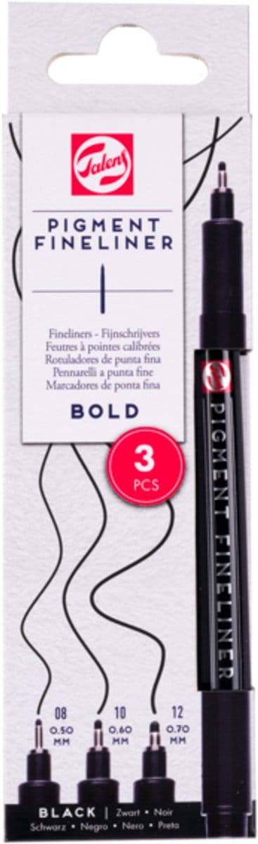 Talens Pigment Fineliner Set Vet, 3 stuks