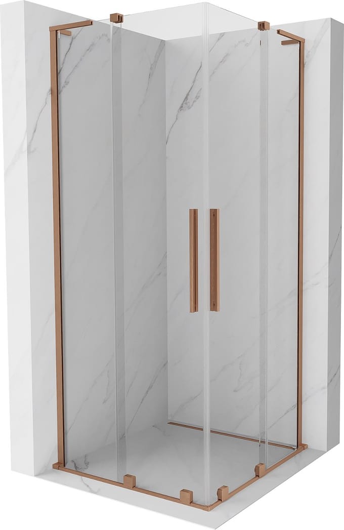Mexen Velar L Duo schuifdouchecabine 80 x 80 , transparant, geborsteld koper - 871-080-080-02-03-65