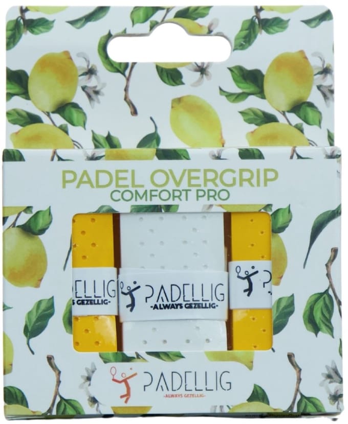 Padellig LEMON TREE overgrip - Overgrip - Griptape - Comfort Pro - Antislip - Overgrip tennis - Overgrip padel - Geel, Wit, Geel - 3 stuks