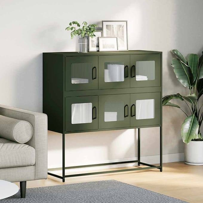 vidaXL - Dressoir - 100,5x39x107 - cm - koudgewalst - staal - olijfgroen