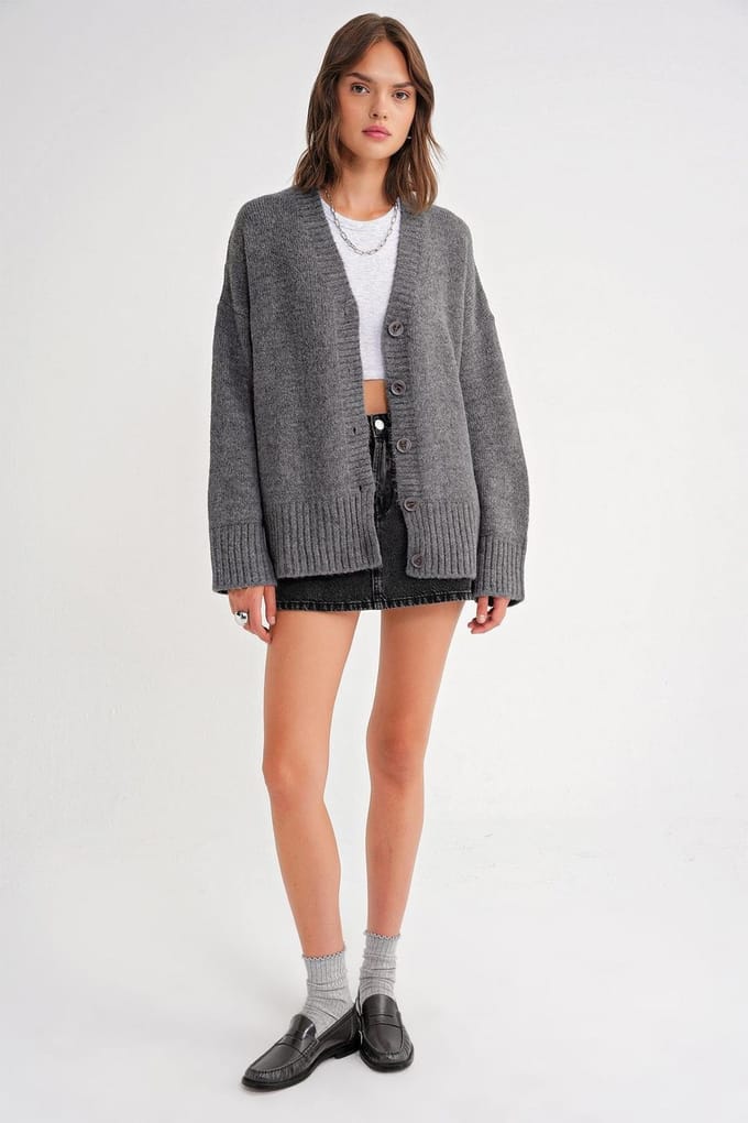 Geknoopte V-hals Ribbels Trui Cardigan