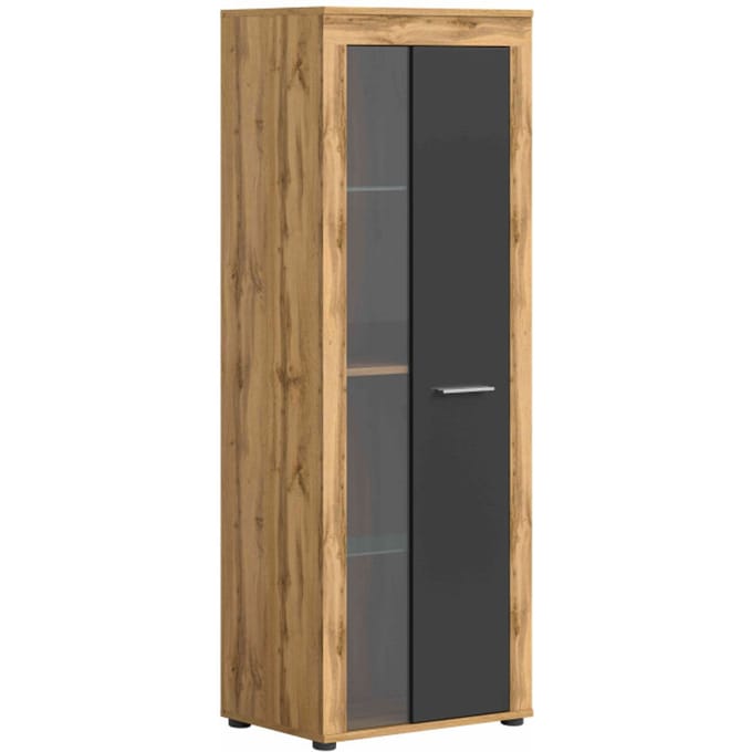 Jam vitrinekast grijs melamine Wotan eiken NB - 35x60x159cm