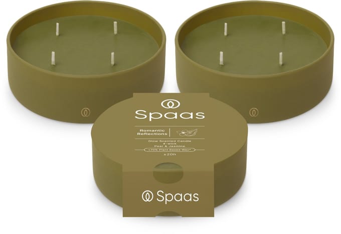 Spaas Glow Geurkaars in glas - Set van 3 kaarsen - Peer en Jasmijn - circa 20u - Romantic Reflections