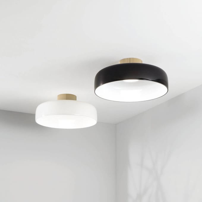 Fabas Luce LED plafondlamp Lunar, zwart, glas, Ø 42 cm, CCT, dimbaar