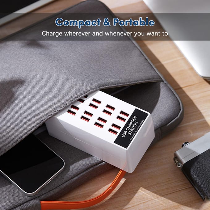 100W USB-oplaadstation USB-stekkerlader 20-poorts bureaulader Compatibel met IOS en Android US Plug wit