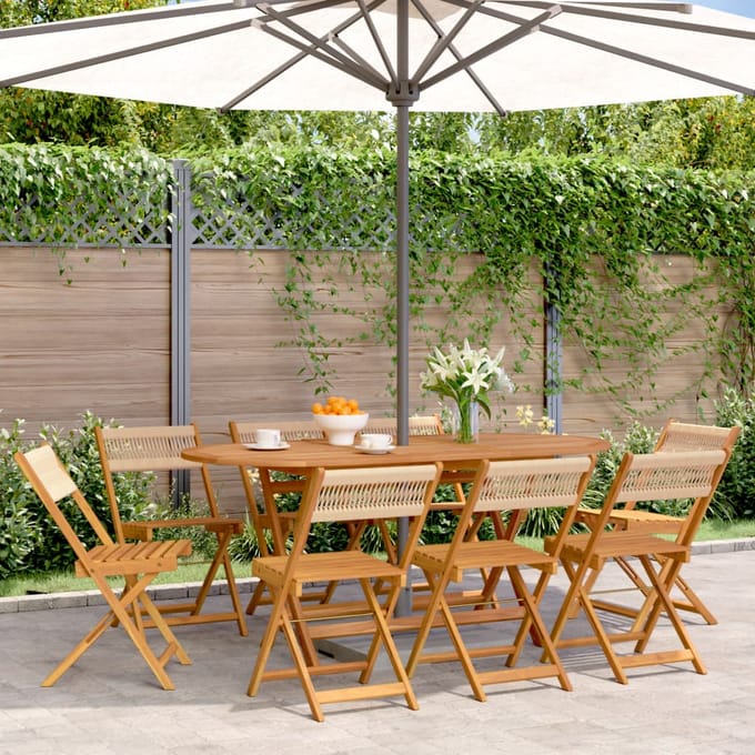 vidaXL - Opklapbare - stoelen, - 8 - stuks, - beige, - massief - acaciahout