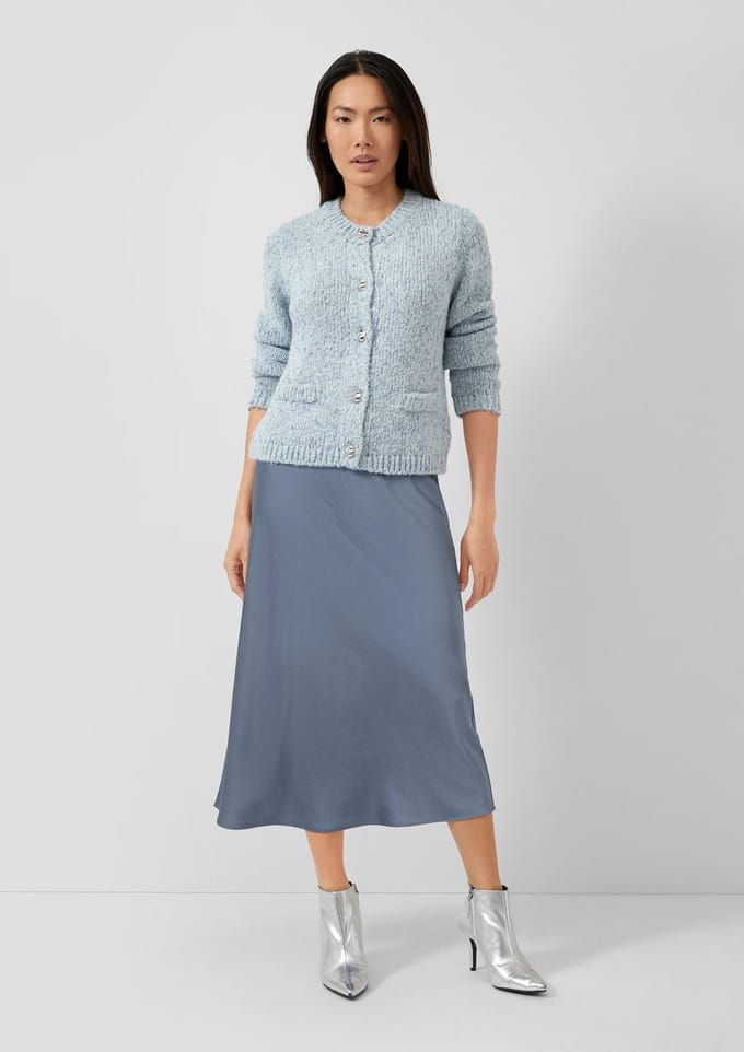 s.Oliver - female - Glimmende satijnen midirok met elastische tailleband en hoge tailleband