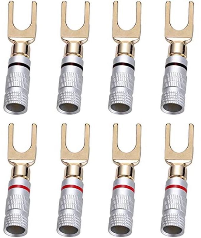 8 Stuks 24K Gouden Y Plug 45 Graden Schroef Spade Socket voor Speaker Kabel DIY