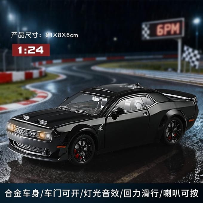 1:24 Challenger Srt Hell Cat Modèle de Voiture en Alliage Son et Lumière Jouet pour Enfants Cadeau d'Anniversaire Voiture Miniature