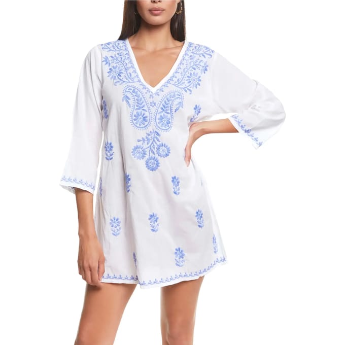 Korte geborduurde strandtuniek voor dames Selmark Complementos