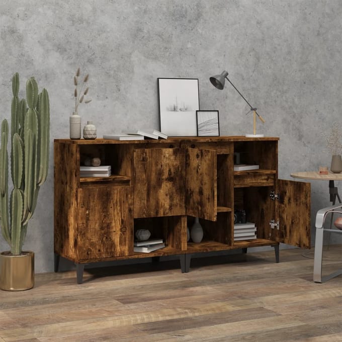 vidaXL - Dressoirs - 2 - st - 60x35x70 - cm - bewerkt - hout - gerookt - eikenkleurig