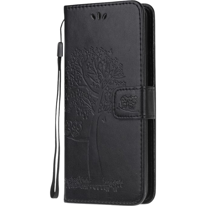 Comfycase Samsung Galaxy A12 Bookcase Hoesje Uiltjes Zwart