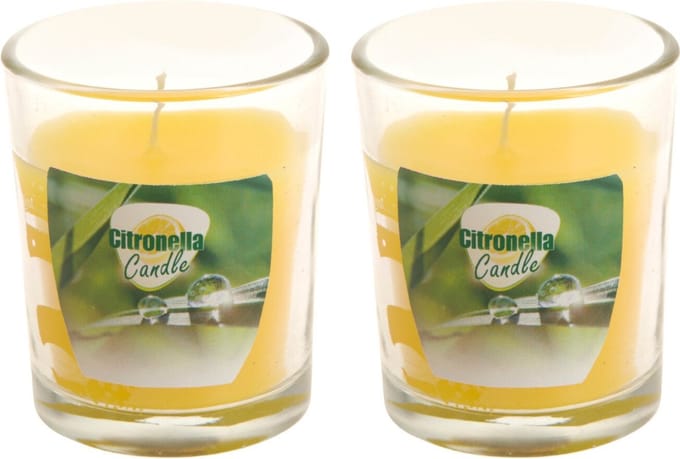 Citronella kaars - 2x - in transparant glas - 5 x 6 cm - citrusgeur