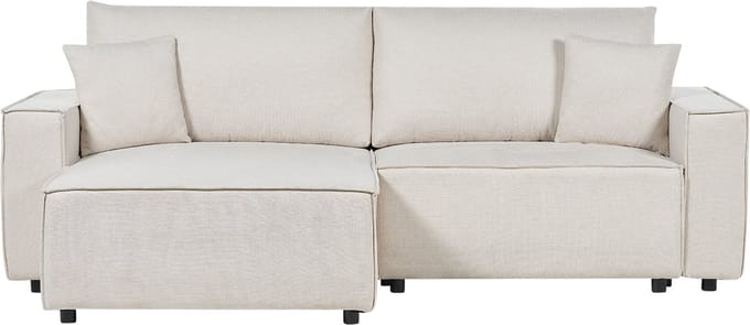 KARILA - Hoekbank met slaapfunctie - Lichtbeige - Rechts - Polyester