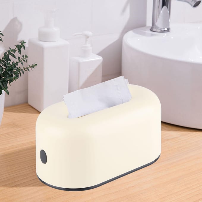 Waterdichte eenvoudige crèmewitte tissueboxhouder met brede opening, plastic tissuepapierdoos voor kantoor white