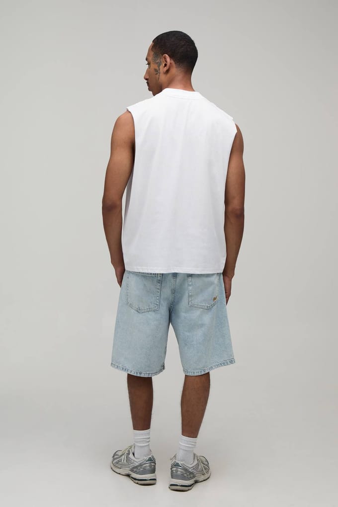 Wit Oversized Boxy Tanktop Met Palm Springs Print | White | Size Medium
