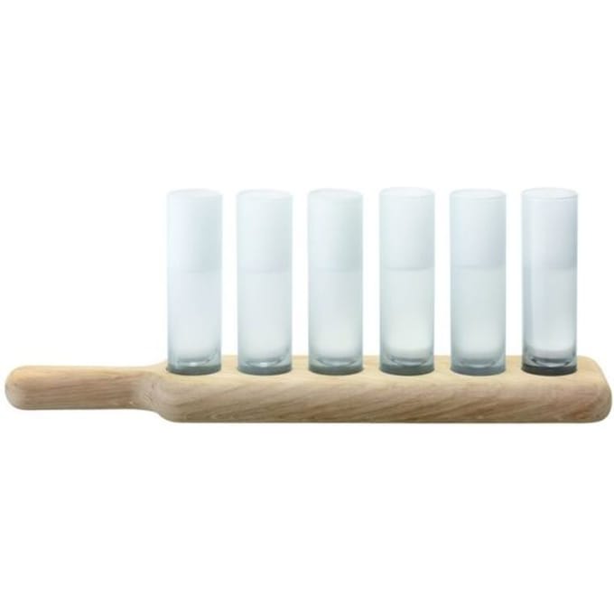 LSA Paddle Vodkaglazen - Met Houten Dienblad - Forst - 6 Stuks