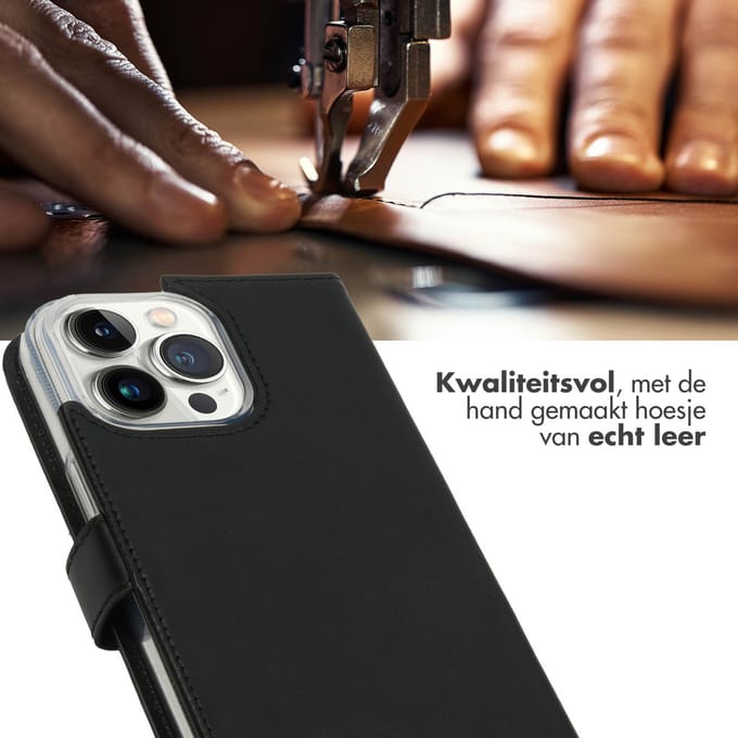 Selencia Hoesje - Geschikt voor Apple iPhone 14 Pro Max - Echt Lederen Bookcase - Zwart