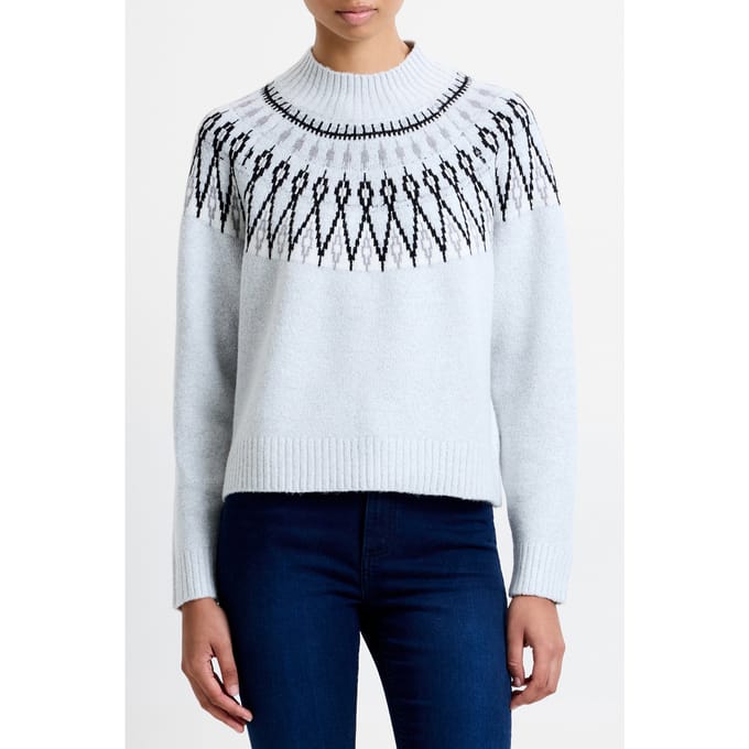 French Connection Modern Fairisle Lgt Grey Mel/win Wht Größe: M | Pullover Outlet | Damen | Grau