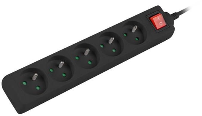 Lanberg PS1-05E-0150-BK Serie - Stekkerdoos - 1,5m - Zwart - 5x 230V