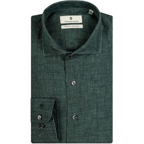 Thomas Maine Overhemd Roma Modern Kent Linnen Faux-Uni Dark Olive / male
