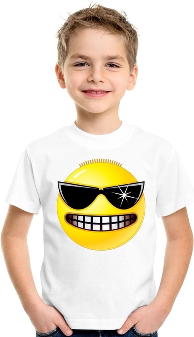 emoticon/ emoticon t-shirt stoer wit kinderen 146/152