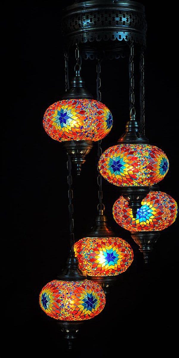 Turkse lamp hanglamp - mozaïek lamp 5 bollen - handgemaakt multicolour - authentiek oosters design