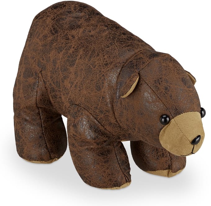 Zachte en zware deurstopper beer - stof - voor kind - deurbuffer - 17x16x32 cm - bruin