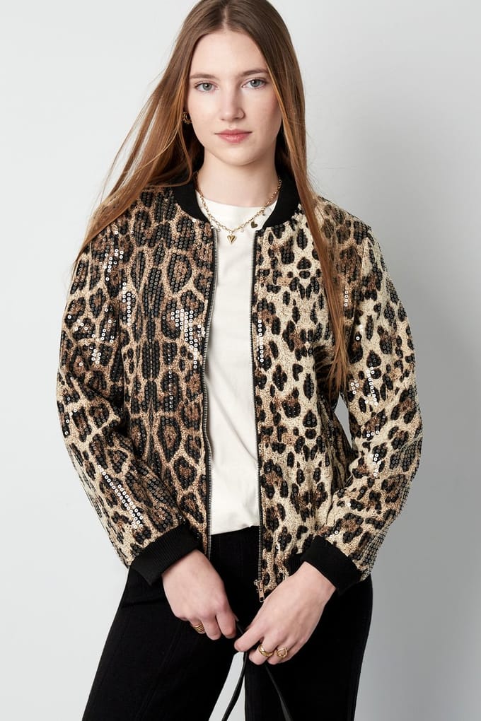 YWG - Polyester Vrouwen Bomber Jas Luipaardprint Pailletten Verfraaid - Maat M