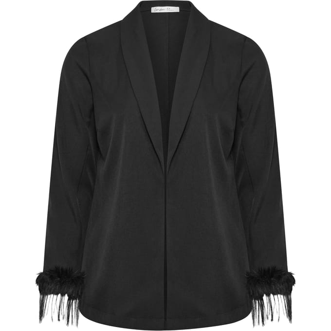 Yours London Zwarte Blazer Met Imitatiebontrand Size 48