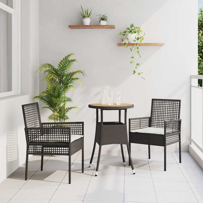 vidaXL - Tuin - Eettafel - Set - 3 - st - Zwart - poly - rattan