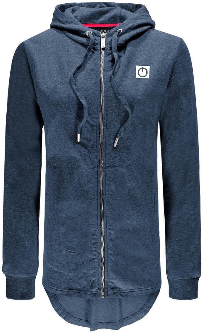 Re-Born - Sport vest - Hoodie - Trui met rits - Lange mouw - Capuchon - Langere achterkant trui - Dames - Donkerblauw - Maat S