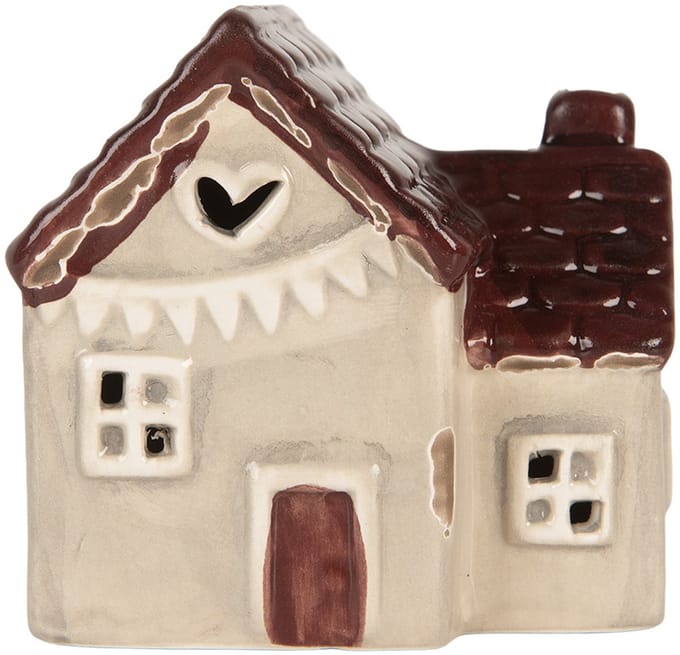 Clayre & Eef Decoratie Huis met LED LED 8x6x8 cm Beige Keramiek