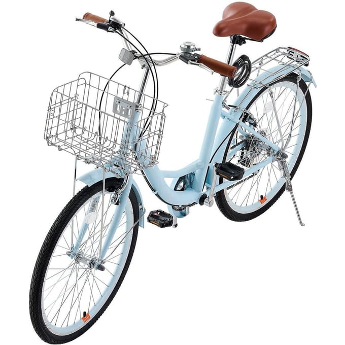 24-Inch Cruiser Fiets 7-Versnellingen Lichtblauw Strand Cruiser Fiets met Mand