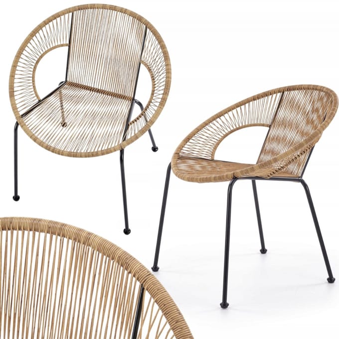 Luxury4Home Bari - Fauteuil - Rattan - Zwart - Natuurlijk
