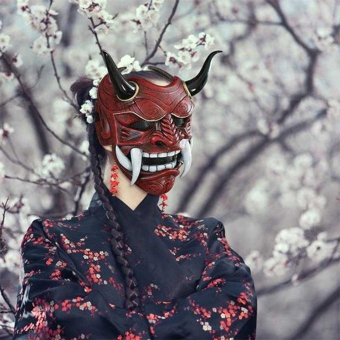 Masque Prajna rouge en latex, masque de fête One Size rouge