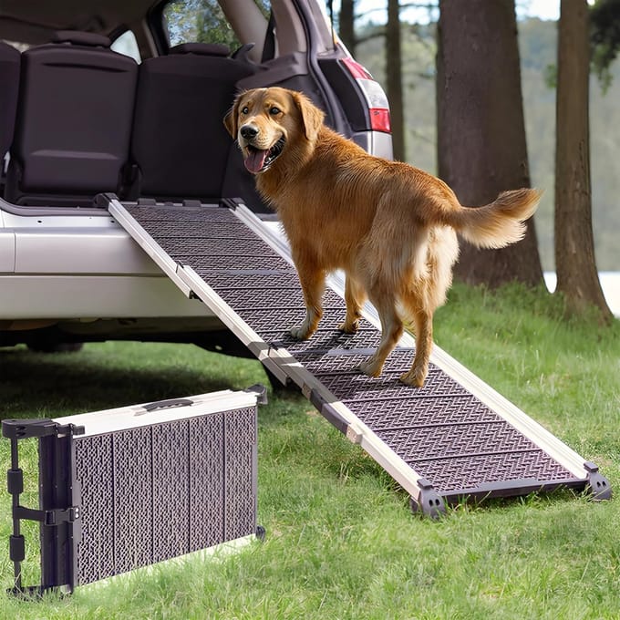 Hondenloopplank Auto - Hondentrap - Veilig Instappen - Antislip Oppervlak - 160 cm Lengte - Grijs