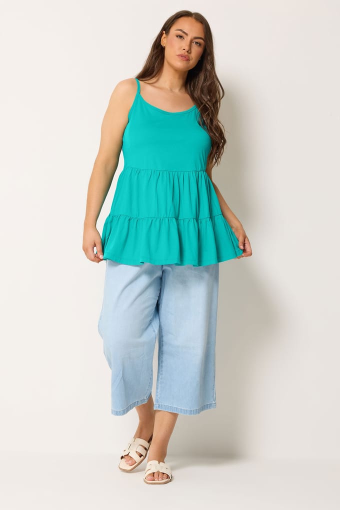 Yours Turquoise Blauw Gestreept Topje Met Bandjes Size 50-52