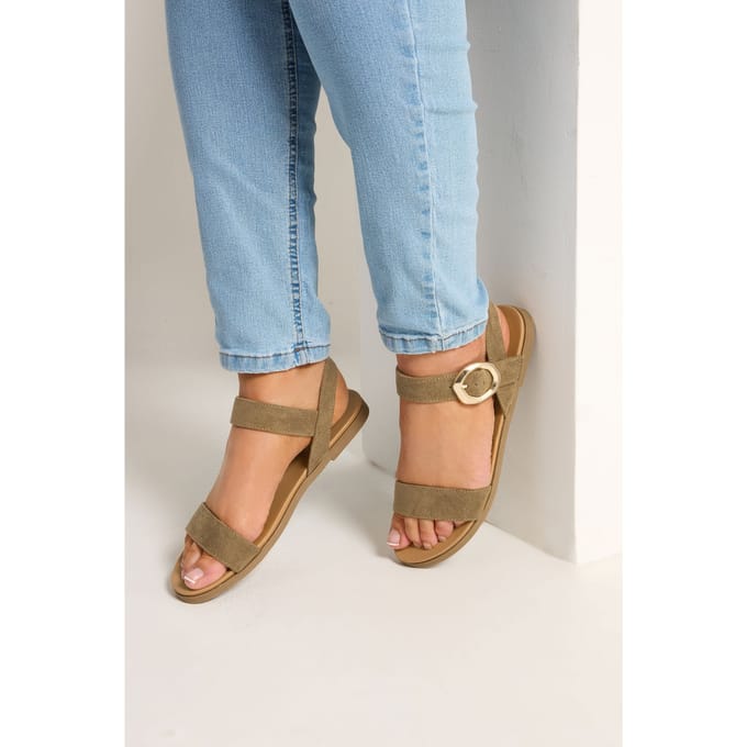 Yours Kaki Groene Sandalen Met Gesp In Een Model In Brede Epasvormsize 37E