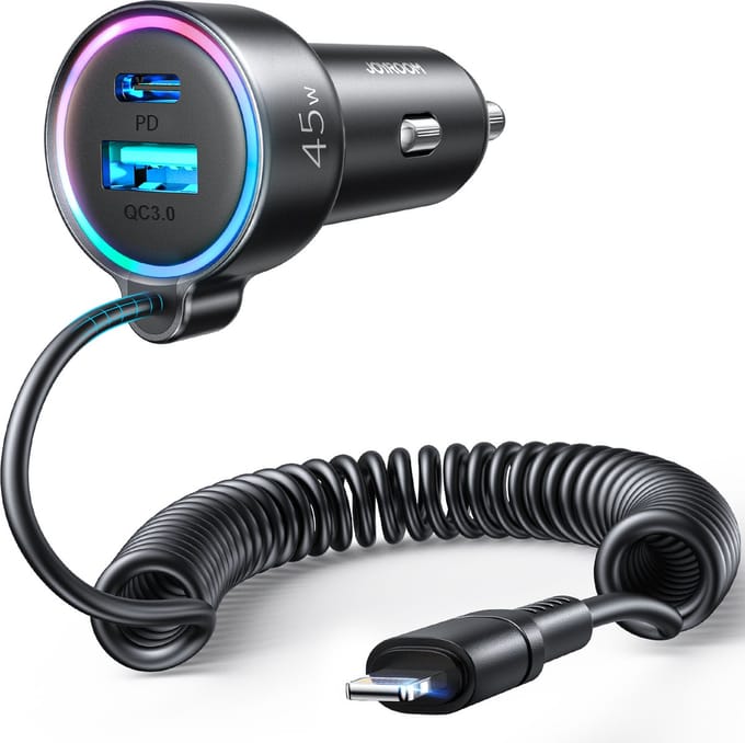 Joyroom - Autolader met Lightning Kabel Geschikt voor iPhone - 50W - Zwart