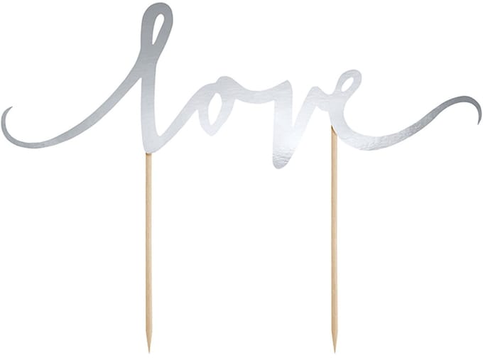 PARTYDECO - Taartdecoratie prikker "Love" glanzend zilver