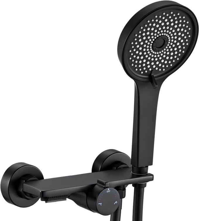 Auralum Max Badkraan Set - Waterval / Regen / Massage / Boost - 1 Hendel voor Schakelen & Temperatuur - Zwart
